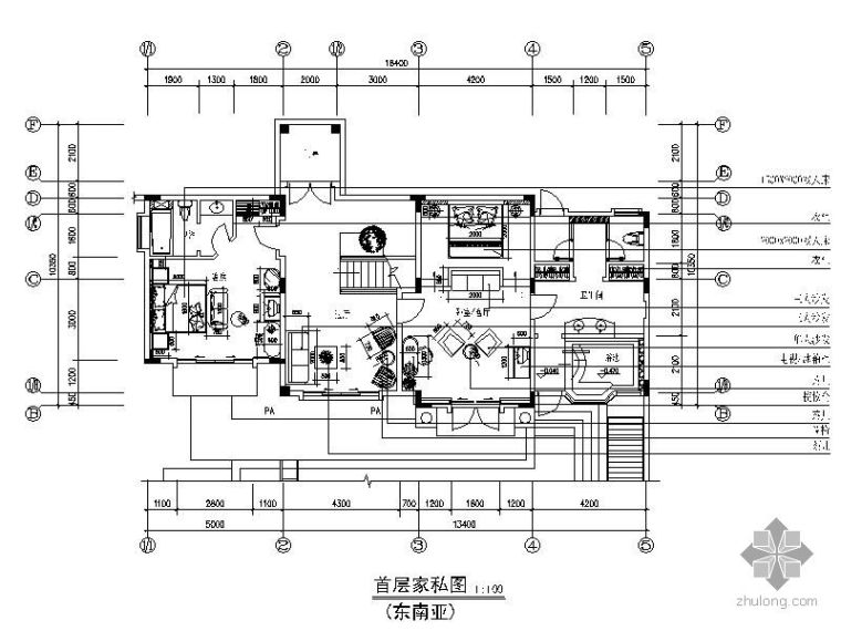 东南亚风格规划CAD资料下载-东南亚风格别墅施工图