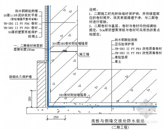 地下防水施工培训资料下载-[北京]办公楼地下室防水施工工艺(节点详图)