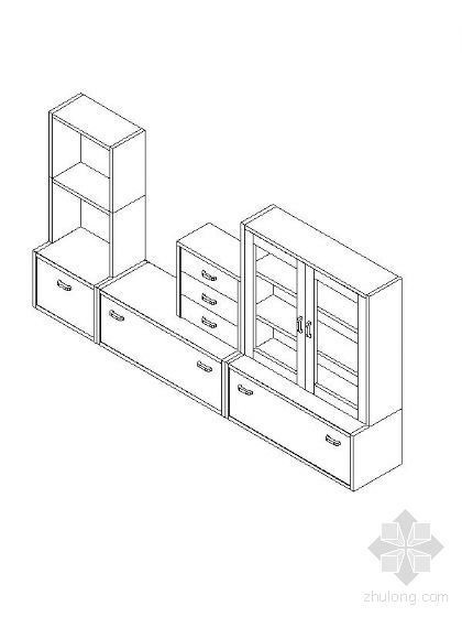 书柜柜子CAD图块资料下载-书柜CAD三维图块13