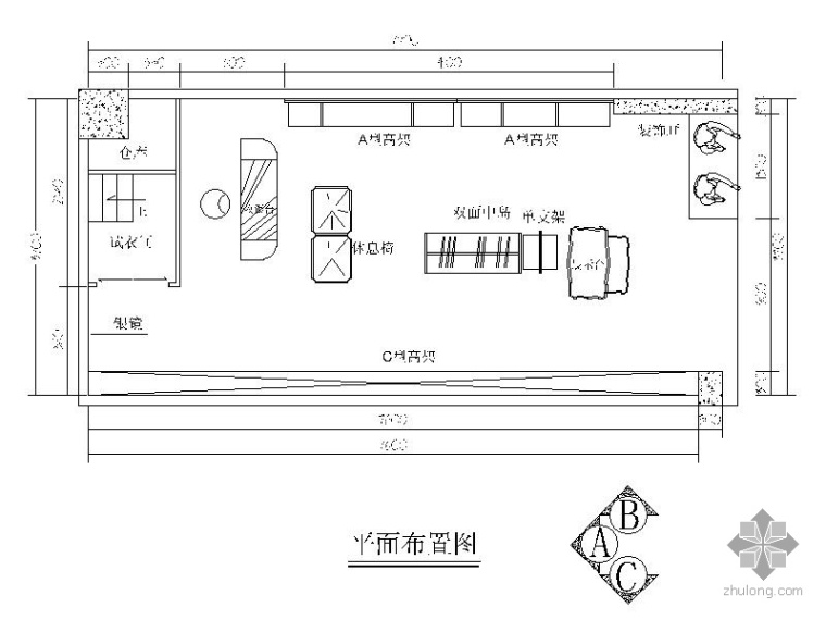 专柜平面图立面图资料下载-某服饰专柜展示室内装修图