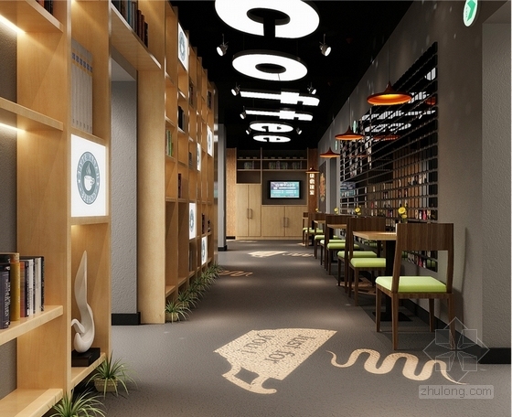 [黑龙江]创意产业孵化园现代咖啡厅室内装修施工图（含效果）走廊效果图