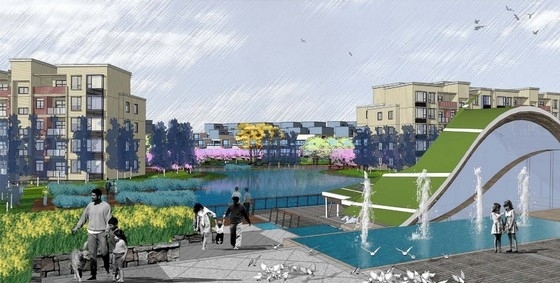 [安徽]城市开放性滨临自然生态湖泊居住区景观设计方案-效果图 
