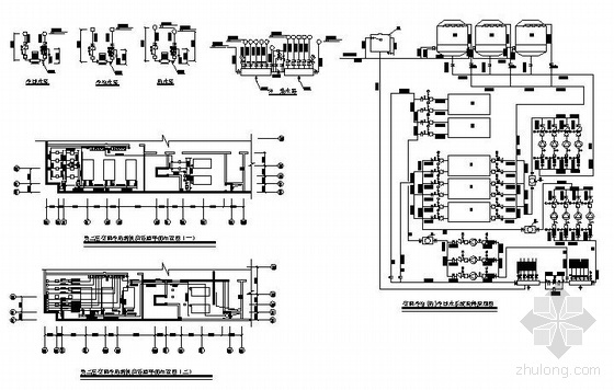 水冷热泵机房资料下载-某工程冷热源机房图