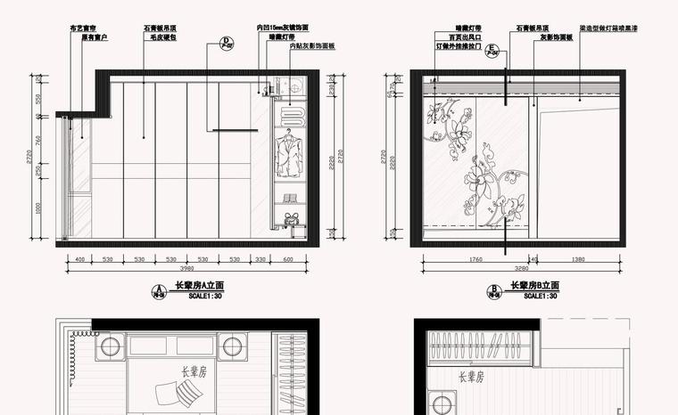 [浙江]现代风格样板房室内施工图设计（效果图+CAD）-长辈房立面图