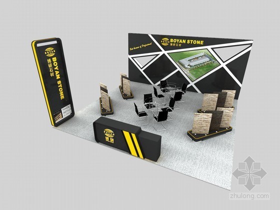石材栏杆3d模型资料下载-石材展览特装3D模型下载