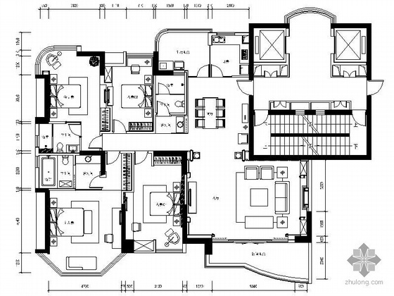 200平米户型塔楼资料下载-[佛山]200平米欧式四居室装修图