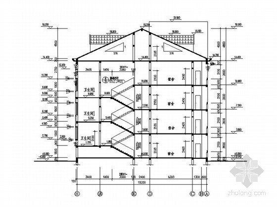 [长沙]某乡中学四层学生宿舍建筑扩初图-剖面 