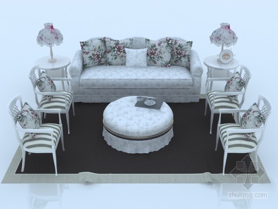组合欧式沙发资料下载-清新欧式沙发3D模型下载