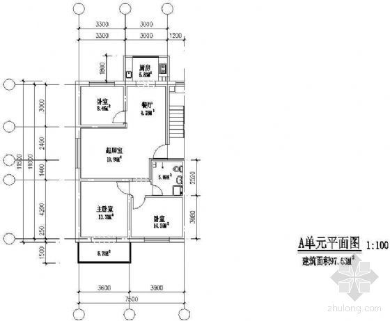 90平米户型cad平面资料下载-四个90－100平米户型平面