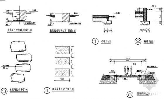花岗岩平道牙做法详图资料下载-小区汀步、道牙、树池详图