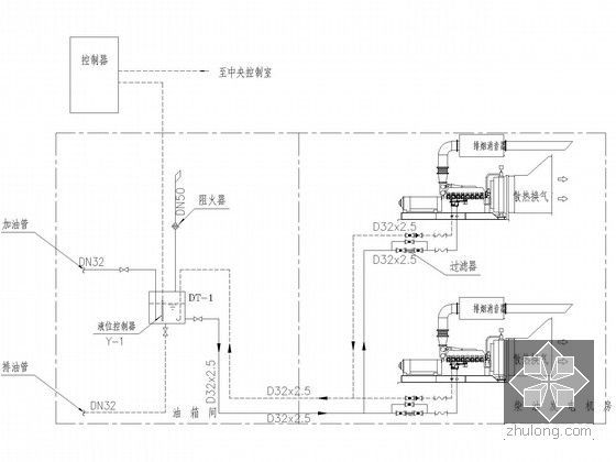 [苏州]大型购物中心暖通空调全套施工图纸150张(空调自控冷热源机房大样图丰富)-柴油发电机供油系统流程图