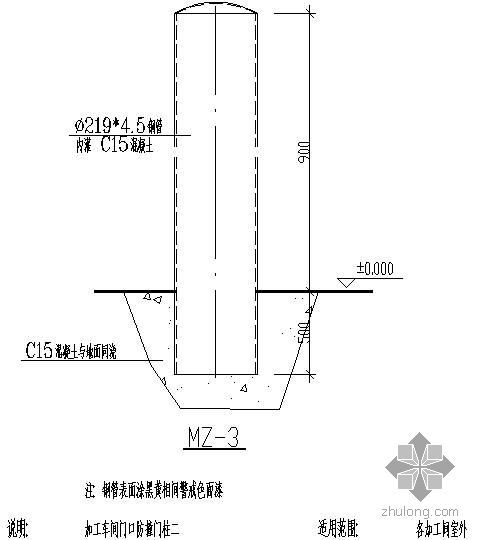 围墙门柱图纸资料下载-某加工车间门口防撞门柱节点构造详图