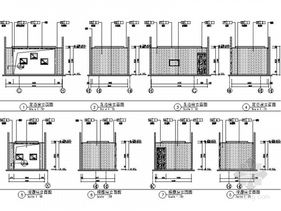 [广西]中国奇石之乡高档奢华洗浴会所室内装修施工图（含效果及实景）足浴按摩房立面图
