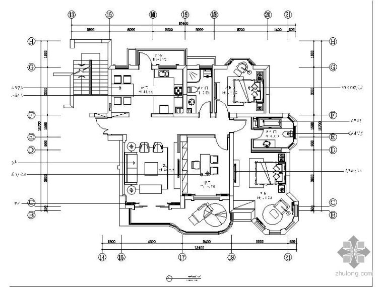 新中式三室两厅平面图资料下载-现代三室两厅施工图
