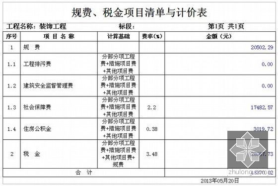 [毕业设计]商业广场投标文件商务标编制（全套清单报价）88页  -规费、税金项目清单与计价表