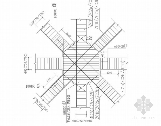 12米深基坑排桩加三道混凝土支撑支护施工图-支撑节点详图 