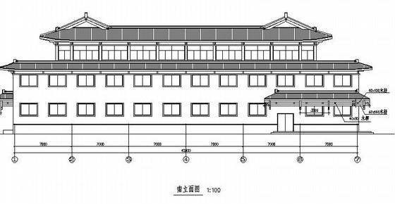 [江苏]某中式风格洗浴中心外立面装修施工图-立面 