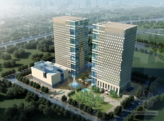 对称式设计资料下载-[南京]高层自然表皮对称式双塔办公楼建筑设计方案文本