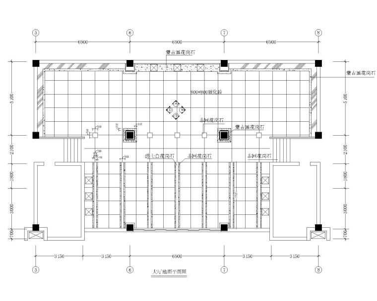 某办公楼室内装修全套施工图纸-3大厅地面平面图