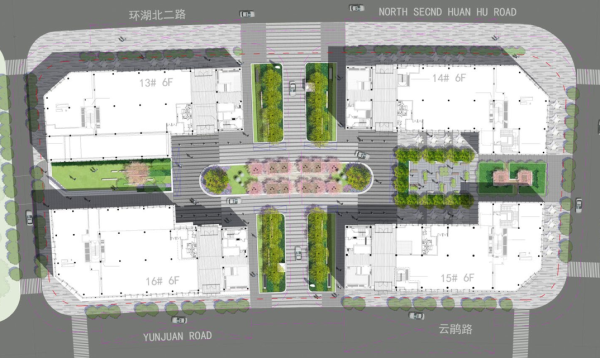 [上海]滨湖现代商业办公区地块景观设计方案-景观总平面图