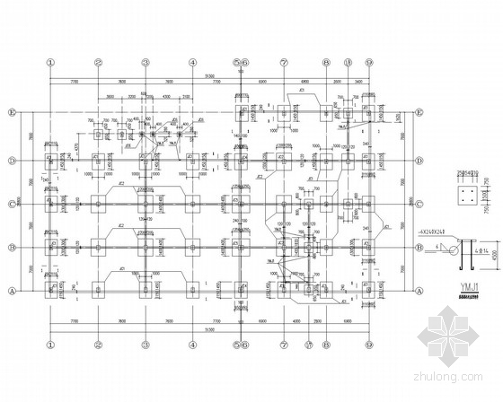 综合市场多层门式钢架结构施工图(含建施)-基础布置图 