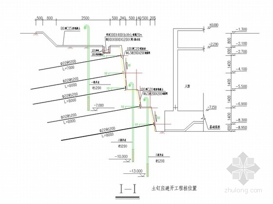 土钉墙支护图资料下载-深基坑土钉墙支护及轻型井点降水施工图