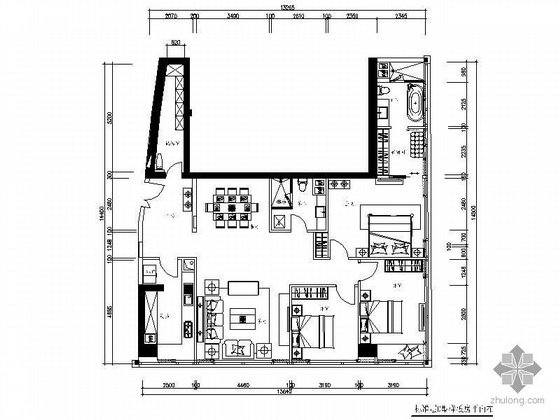 现代高层公寓楼样板房资料下载-[北京]精装公寓楼标准层D型三居室样板房装修图