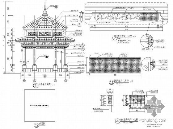 欧式景亭施工详图25例-六角亭子详图