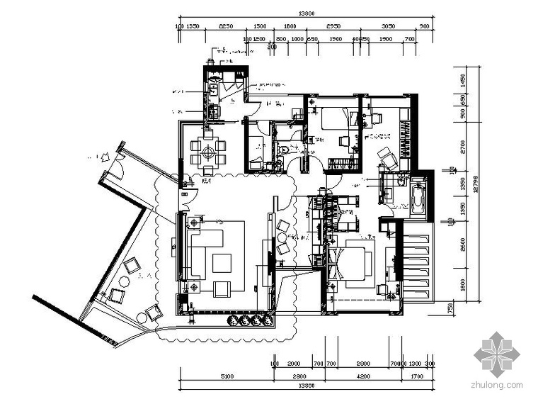 现代经典四居装修施工图资料下载-[深圳]某四居样板房装修施工图