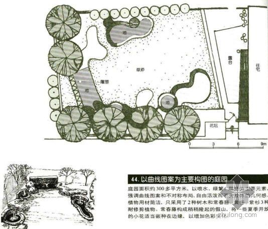 北京别墅庭园景观设计资料下载-曲线构图的庭园景观设计图