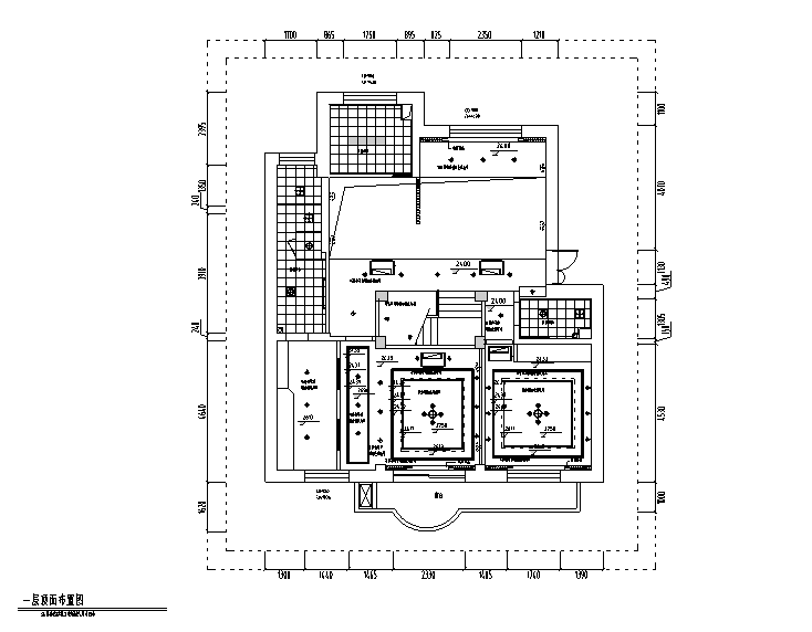 混合风格二层别墅设计施工图（附效果图）-一层顶面布置图