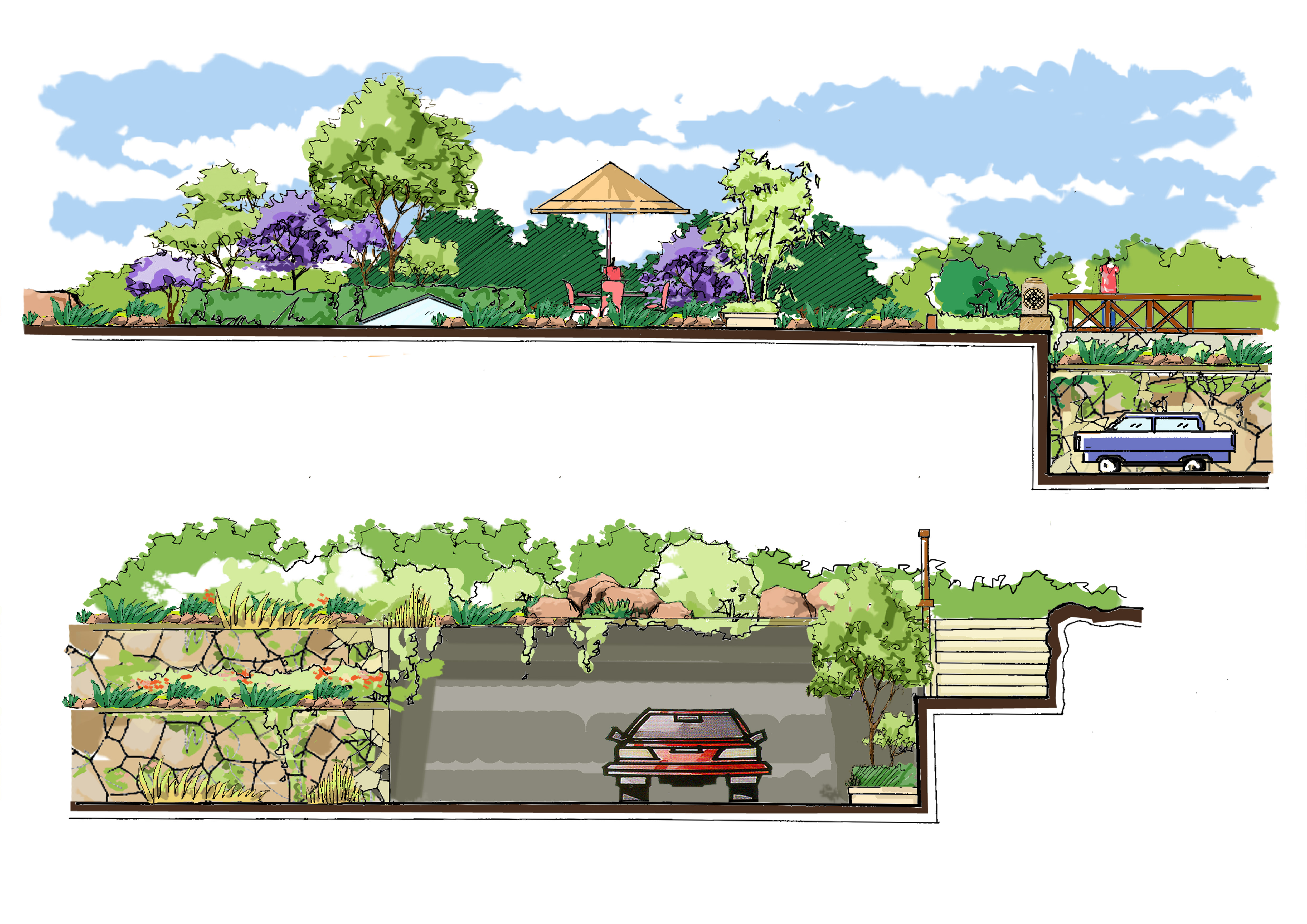 6套住宅手绘剖面图psd素材