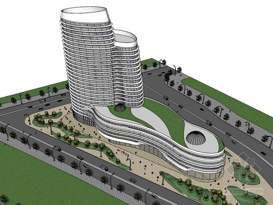 半地下商业建筑模型资料下载-时尚商业建筑SketchUp模型下载