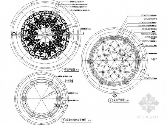 欧式景亭施工详图25例-铁艺圆亭详图 