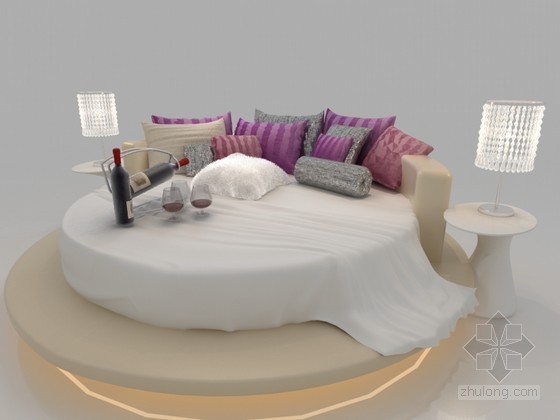 3d现代床资料下载-现代圆形床3D模型下载