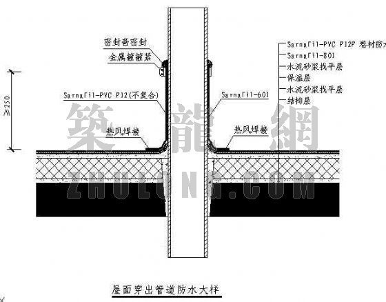 屋面水管支架大样资料下载-屋面穿出管道防水大样