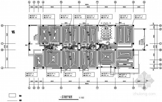 5层办公楼建筑cad图纸资料下载-某四层办公楼地暖图纸