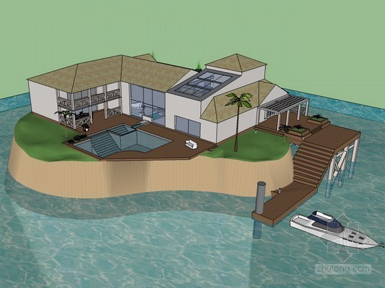 希腊岛上白色酒店资料下载-岛上别墅sketchup模型下载