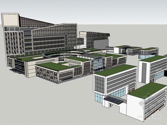 sketchup模型医院资料下载-县区医院建筑SketchUp模型下载