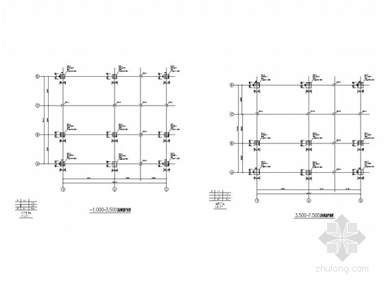 柴油发电机室建筑结构施工图-3.500～7.500层柱配筋平面图 