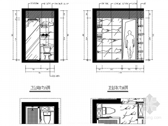 [福建]小户型一室一厅简约风格室内装修施工图（含效果）-卫生间立面