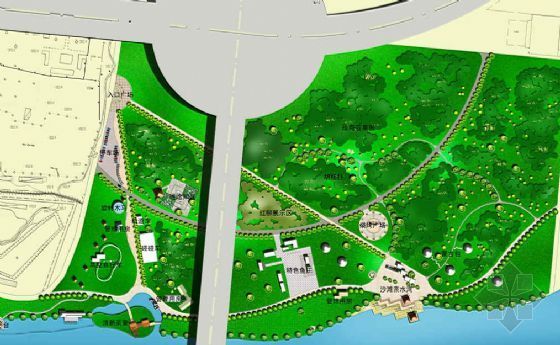 嘉定石岗门塘湿地公园平面图资料下载-某滨河公园规划平面图