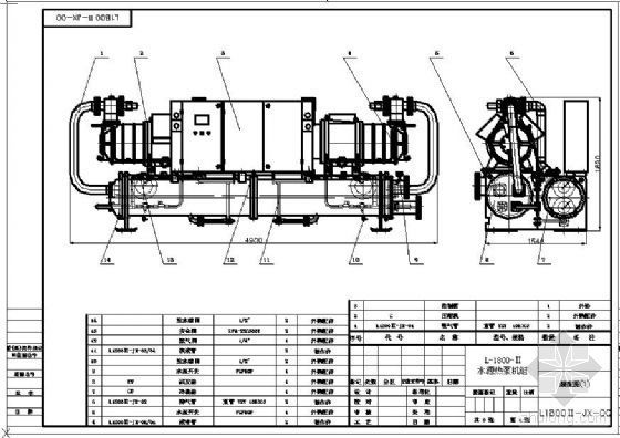螺杆水源热泵机组装配图资料下载-螺杆机水源热泵装配图