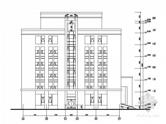 [山东]7层行政办公楼建筑设计方案文本-办公楼立面图