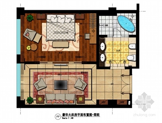 [山西]知名大型煤炭物流集团公司会所室内精装修设计方案大床房平面图 