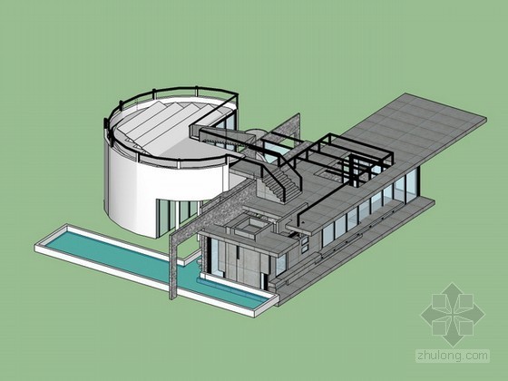 公园游船码头建筑施工图资料下载-游船码头sketchup模型下载