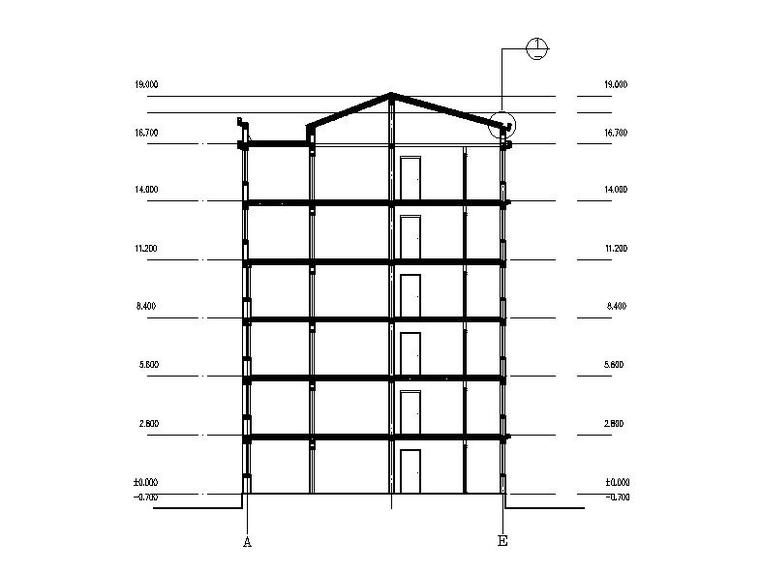 [宁夏]五层砖混结构安置房建筑施工图-五层砖混结构安置房建筑剖面图