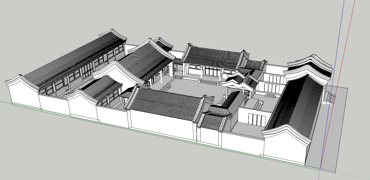 中式四合院总平面资料下载-中式古建北京四合院模型.su模型