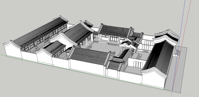 古建装饰su模型资料下载-中式古建北京四合院模型.su模型