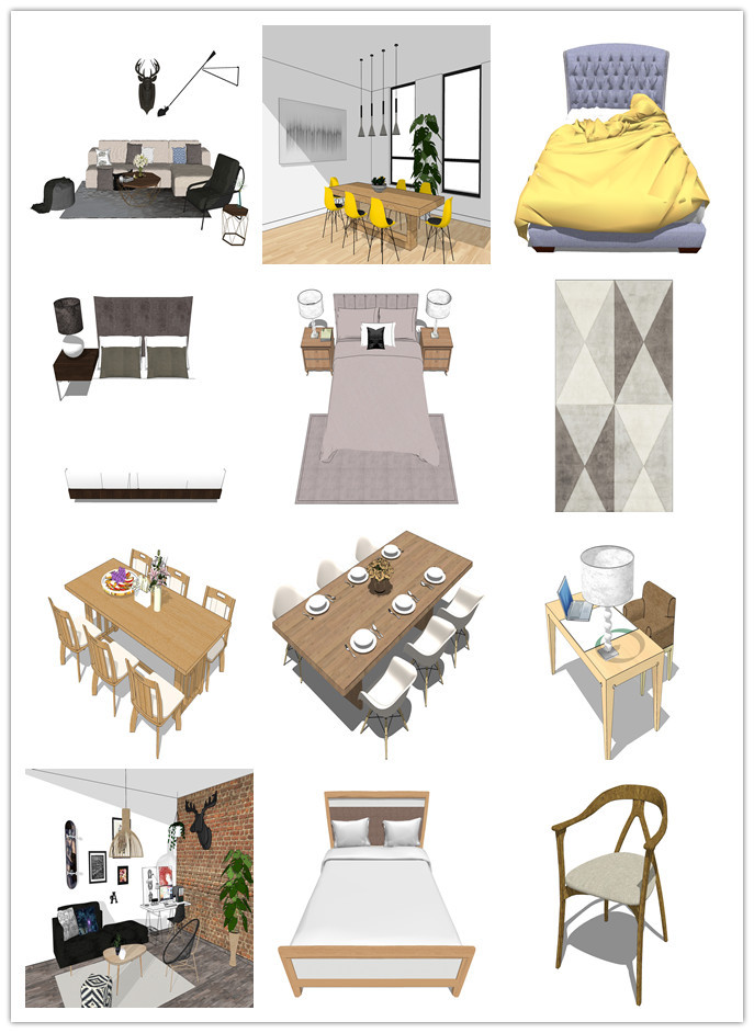 北欧风格家具模型资料下载-懒人整合包，70套北欧风格混合家具[SU]